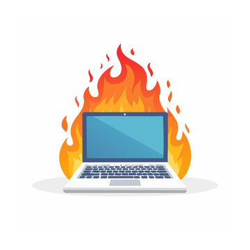 3D render of laptop with orange flame on screen