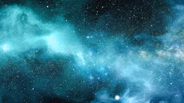 Galaxy Background with Star Clusters and Nebula Lights. Realistic footage of sparkling stardust in outer space. Flying through universe. Alpha channel overlay background. Hand animated motion graphics