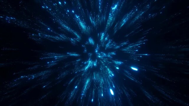 Dynamic blue light burst in space creating a futuristic energy wave