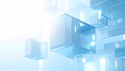 Fototapeta premium 未来的なIT空間を浮遊する透明なガラスの立方体の3D抽象背景イラスト