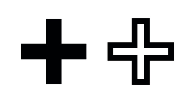 Plus sign icon set. Addition, positive, and medical cross symbol for various applications.