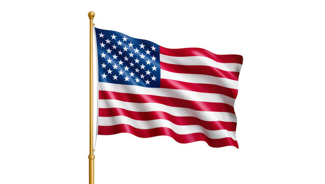 Isolated waving American flag on a flagpole, symbol of patriotism and national pride