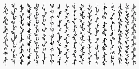Obraz premium Hand-drawn vines seamless pattern, vector element set