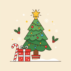 Fototapeta premium Christmas Tree With Candy Cane With Star