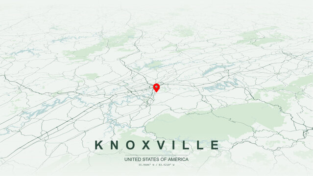 Modern minimalist vector map of Knoxville, Tennessee, USA. High-quality scalable illustration of Knoxville city grid, Tennessee River waterfront and bridges layout for posters design.