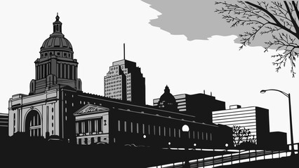 Fototapeta premium Kansas city skyline featuring union station and city architecture