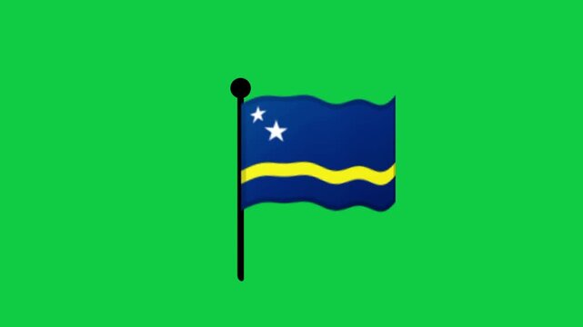 National flag of Cura&ccedil;ao waving on flagpole graphic isolated on green screen backdrop