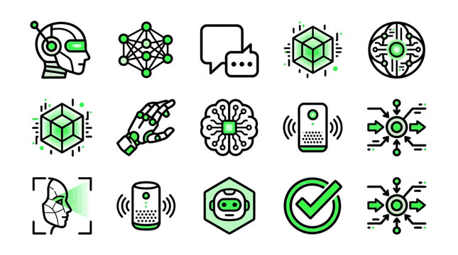 AI robot assistant icon set
