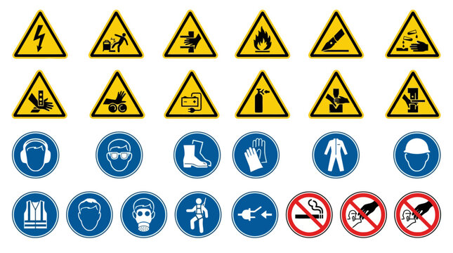 Vector Icons Collection of industrial safety signs and hazard warning symbols for workplace compliance. EPS Editable