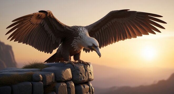Eagle perched overlooking landscape