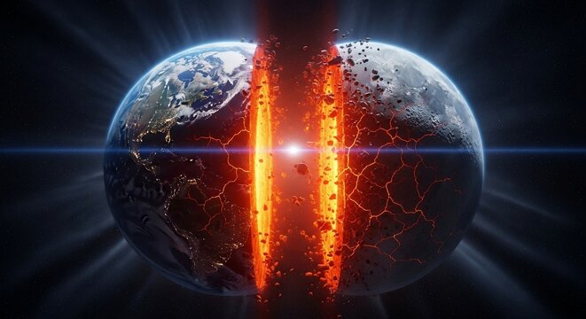 Earth divided core explosion concept