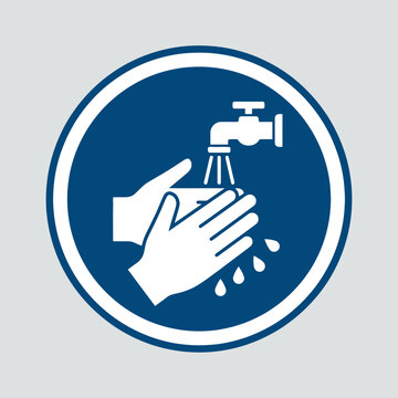 Blue circular hand washing sign icon for hygiene and health safety. EPS Editable. Vector Illustrations.