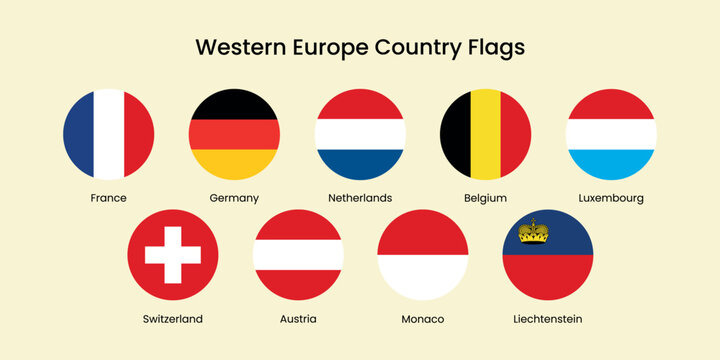 Western Europe flags illustration element vector set