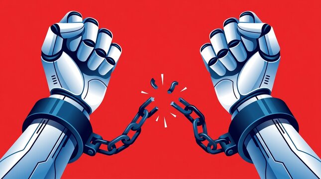 Breaking free robotic arms shattering chain link