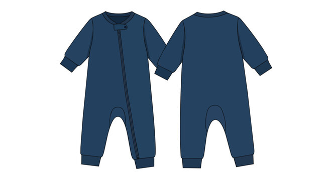 Dark Blue Baby Romper Sleepsuit Mockup Front and Back View
