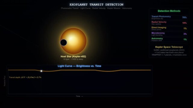 Exoplanet Transit Detection Animation Showing Planet Crossing Star and Light Curve Measurement Method