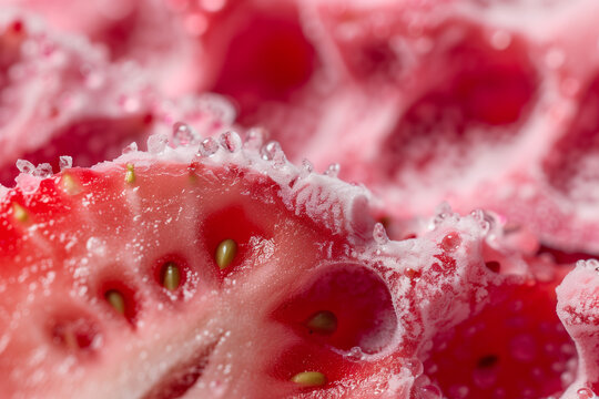 Macro freeze dried strawberry porous texture background