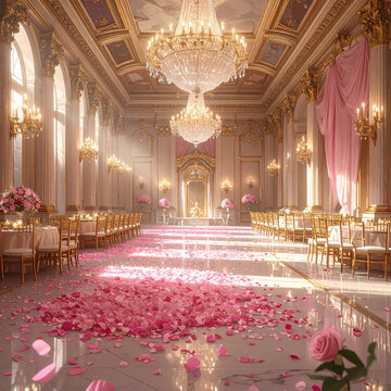 Elegant ballroom with flower petals