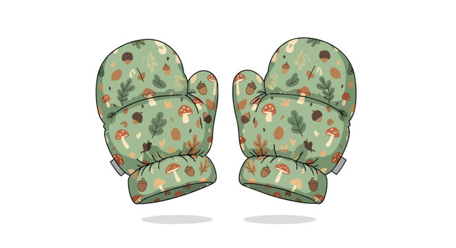 Cozy Forest Theme Mittens with Mushroom and Oak Leaf Pattern Autumn Winter Hand Accessories
