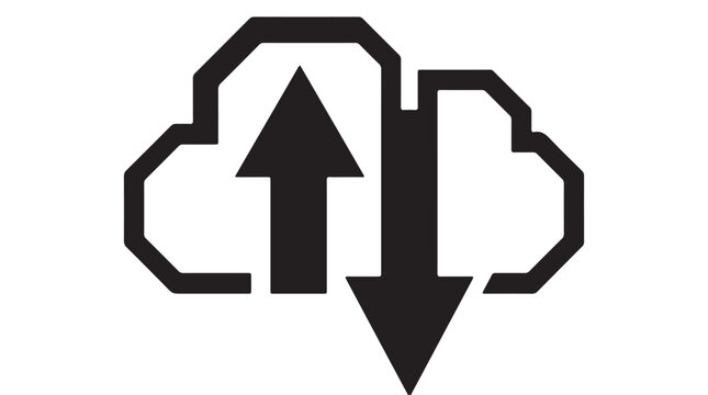 Cloud icon with up and down arrows in black outline on white background for data transfer