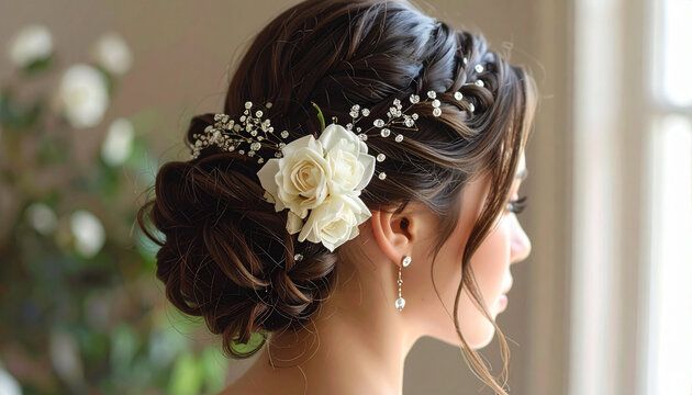 Elegant bridal hairstyle with floral adornments