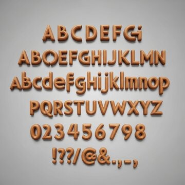 Alphabet Letters Numbers and Symbols 3D Rendered Wood Texture.
