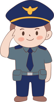 Cute kid police officer cartoon character for kids profession flashcard
