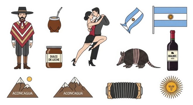Argentina Culture Symbols and Icons Collection.