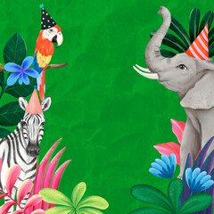 Fototapeta premium Cute wildlife frame background, animal illustration