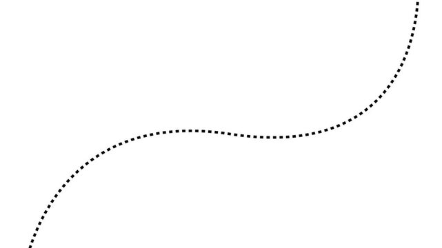 Black airplane silhouette animation flying upward along a curved dashed line path on a clean white background, ideal for travel, business, and flight route concept videos.