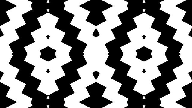 Abstract black and white geometric shape pattern kaleidoscope motion graphic background. monochromatic lines shifting in a hypnotic.
