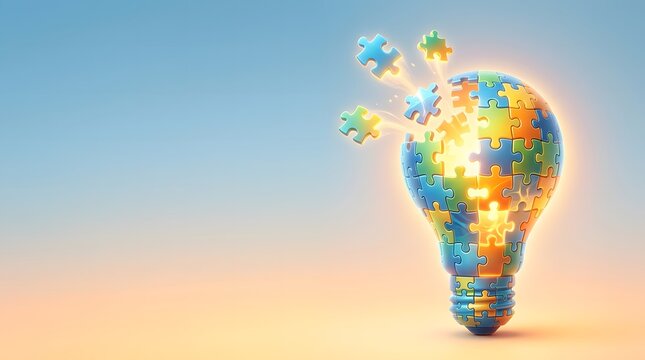 Creative light bulb made of colorful jigsaw puzzle pieces