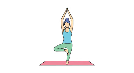 Fototapeta premium Woman Practicing Yoga Tree Pose on Mat for Wellness and Health