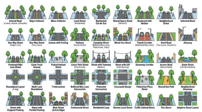 Urban Street Design Elements Illustrated - Road Types & Junctions