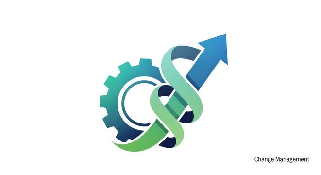 Business process improvement concept with gear and upward arrow.