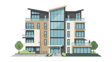 Modern Apartment Building Facade with Balconies and Large Windows © Keset
