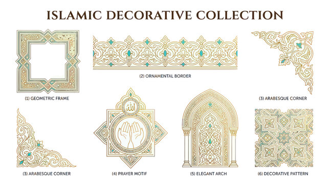 Islamic Decorative Collection: Geometric Frames, Borders, Arches, and Motifs