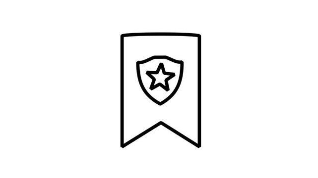 Animated line icon displaying a vertical ribbon banner bookmark badge featuring a premium star symbol for elite quality certification.