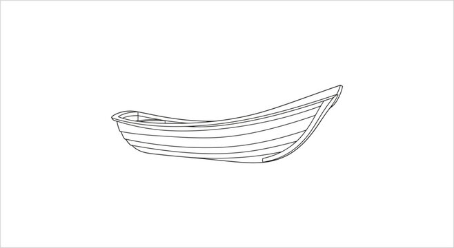 Simple Line Drawing of a Rowboat on a White Background.