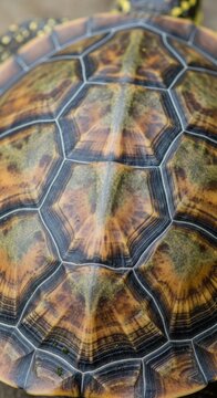 Close up of a colorful turtle shell pattern with geometric shapes.
