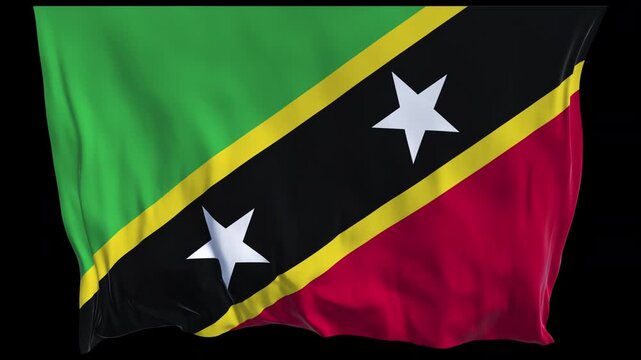 Professional animation of the Saint Kitts and Nevis flag waving in the wind, ideal for Caribbean travel videos, cultural projects, education, web banner use, and national holiday visuals.