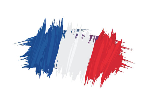 Vibrant French flag design with blue, white, and red brush strokes on white background