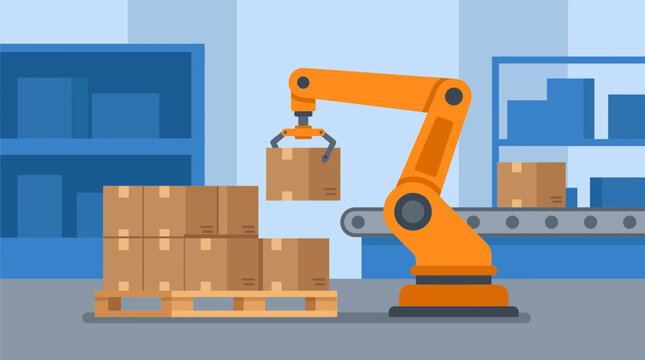 Robotic Palletizing System Stacking Boxes in Distribution Center