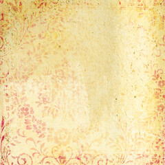 Fototapeta premium Cream vintage floral background with faded pink damask details and aged paper texture. Romantic shabby chic design, elegant decorative backdrop, copy space.