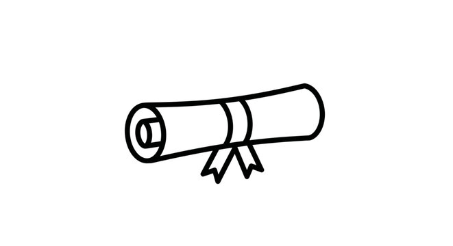 Minimalist diploma scroll illustration in black and white, suitable for education or awards