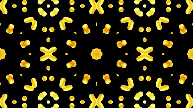 Abstract black and gold dashed symmetric tribal geometric kaleidoscope motion background. vintage decoration.