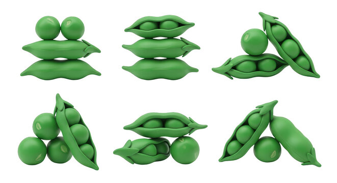 assorted arrangements of green pea pods and peas against a clean white background healthy eating concept fresh food