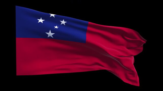 Professional animation of the Samoa flag waving in the wind, ideal for Pacific travel videos, cultural projects, education, web banner use, and national holiday visuals.