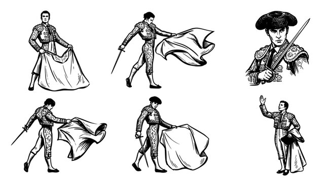 Set of bullfighters in traditional costumes