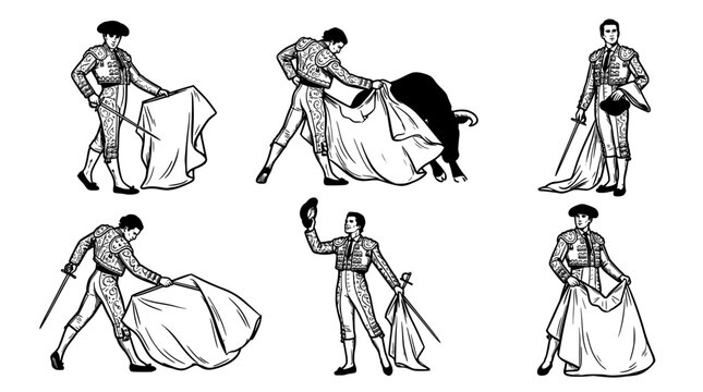 Set of matadors in different poses